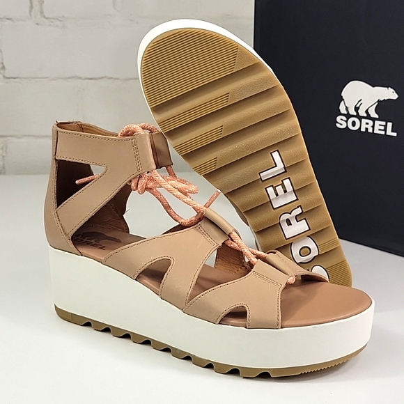 Sorel Cameron Flatform Lace Sandals Honest Beige Women's 9.5 - Picture 1 of 11